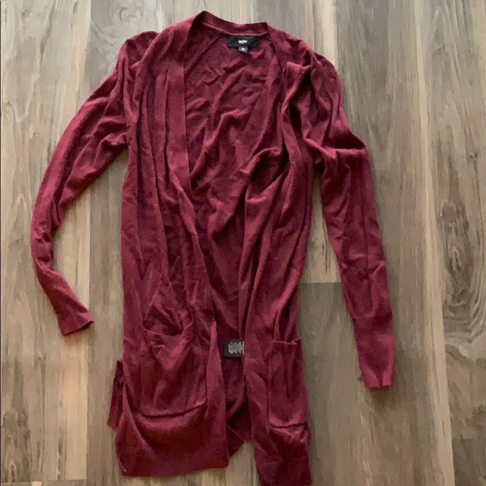 Thigh-Length Maroon Cardigan from Mossimo